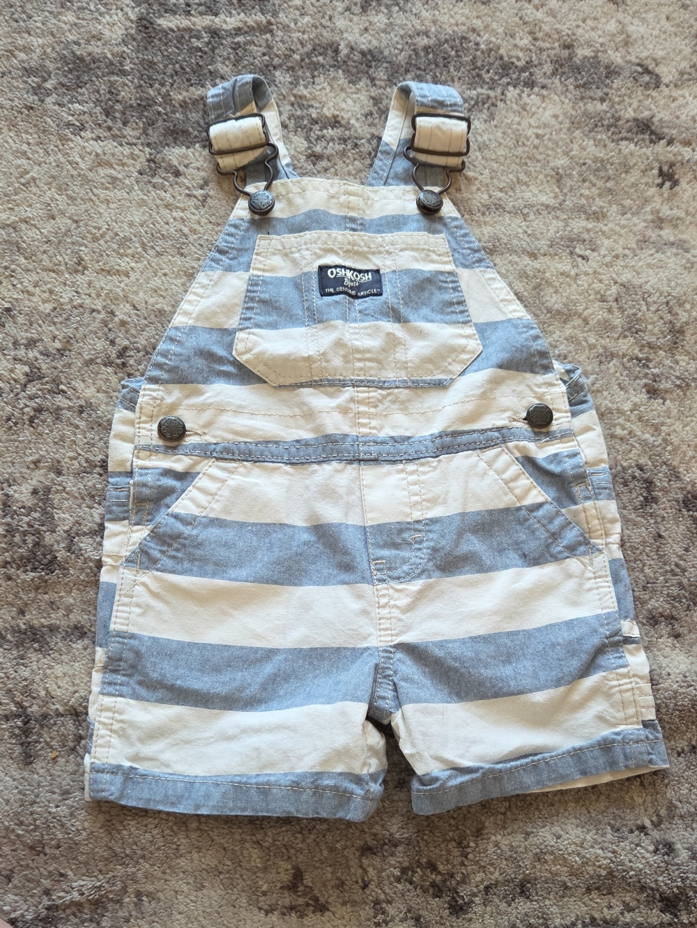 Oshkosh B'gosh Blue And White Horizontal Stripes Shorts Overalls Size 9m